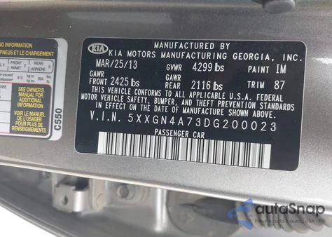 2013 Kia Optima Ex z USA, uszkodzony, nr VIN 5XXGN4A73DG200023